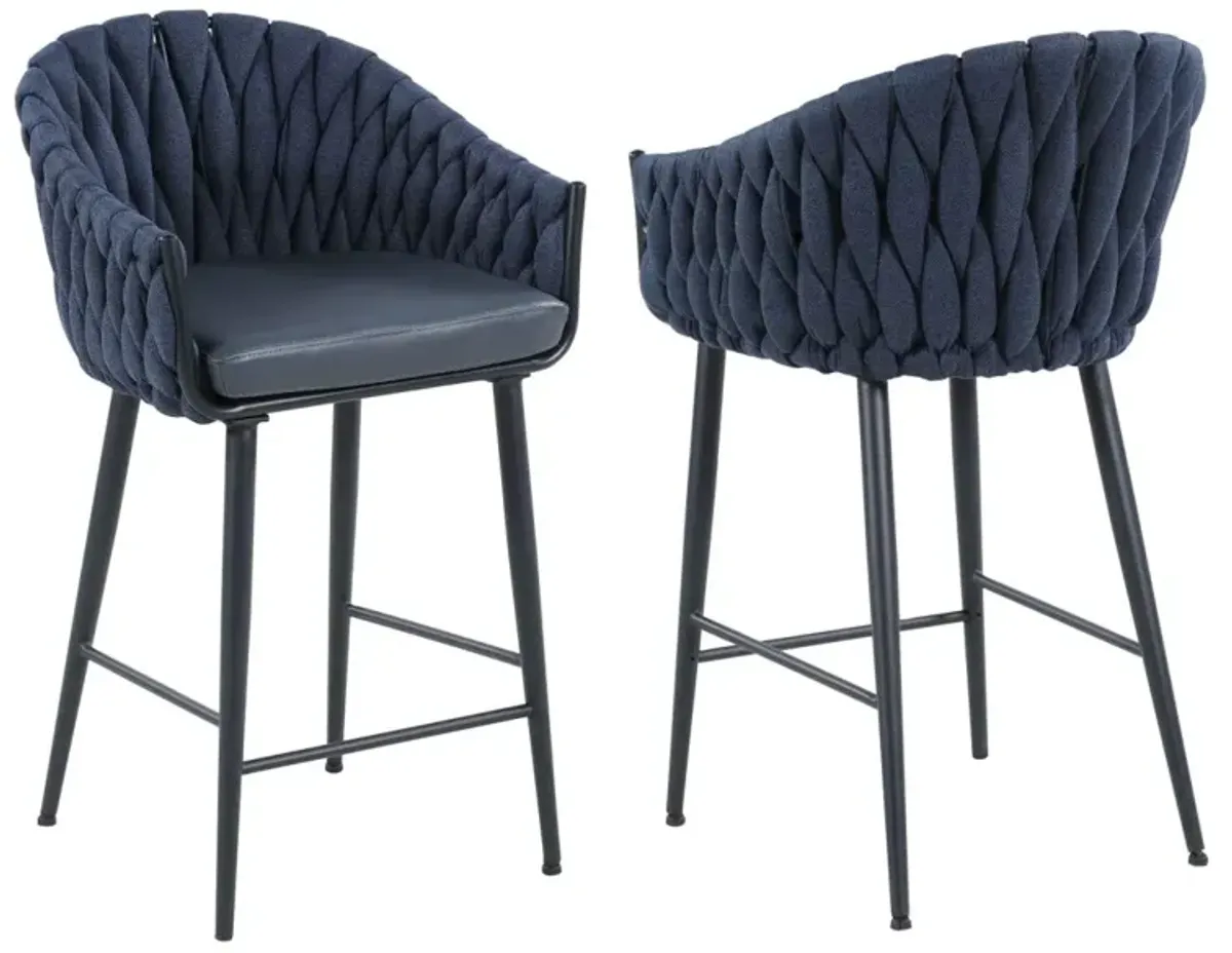 Chintaly Dina Blue Modern Bar Stool with Weave Back