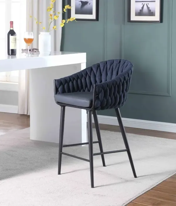 Chintaly Dina Blue Modern Bar Stool with Weave Back