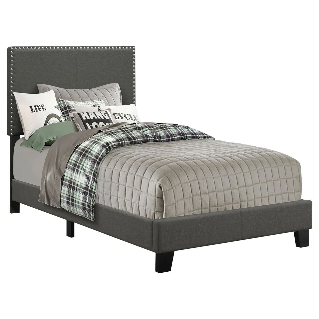 BOYD TWIN UPHOLSTERED BED CHARCOAL