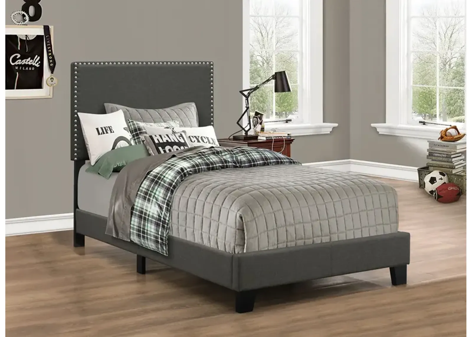 Coaster Boyd Upholstered Twin Panel Bed Charcoal