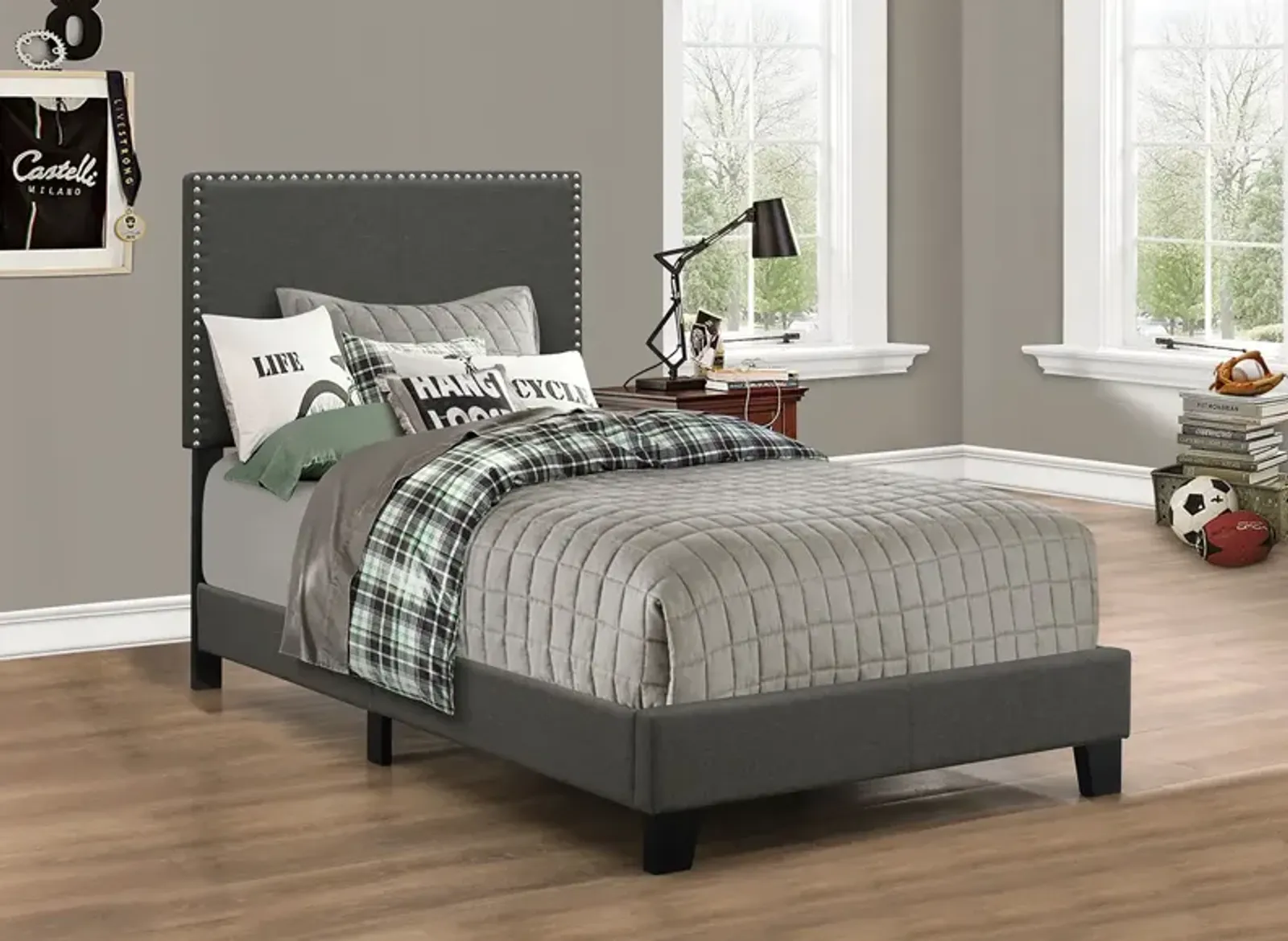 Coaster Boyd Upholstered Twin Panel Bed Charcoal