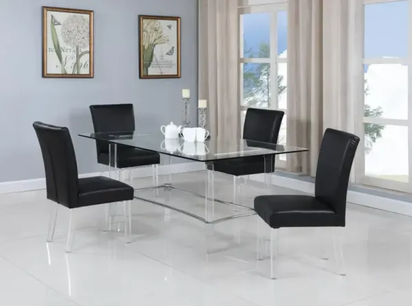 Chintaly 5-Piece Black Contemporary 60 Inch Dining Set with Rectangular Glass Dining Table & Parson Chairs