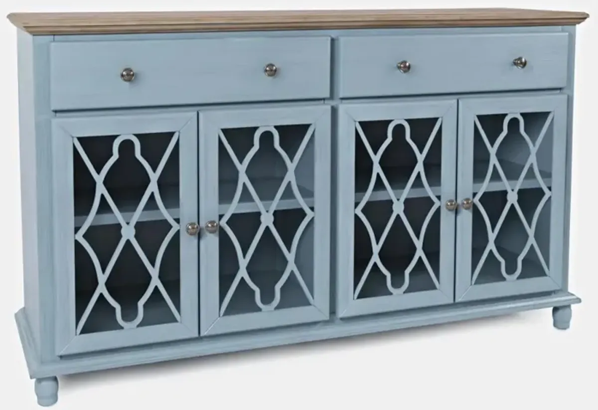 Jofran Aurora Hills 4-Door Accent Cabinet Brushed Blue Bisque