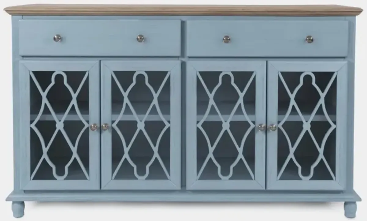 Jofran Aurora Hills 4-Door Accent Cabinet Brushed Blue Bisque