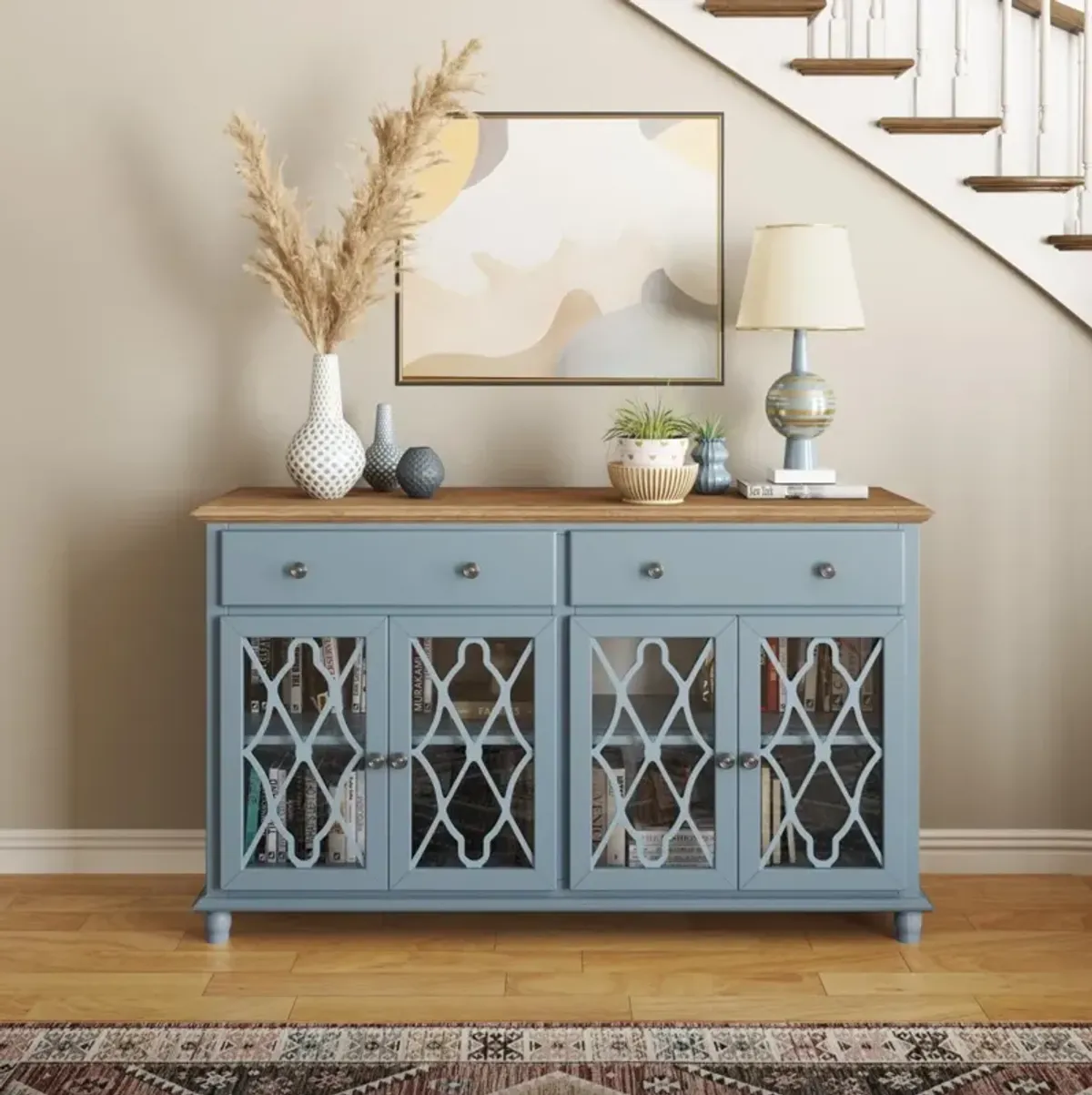 Jofran Aurora Hills 4-Door Accent Cabinet Brushed Blue Bisque