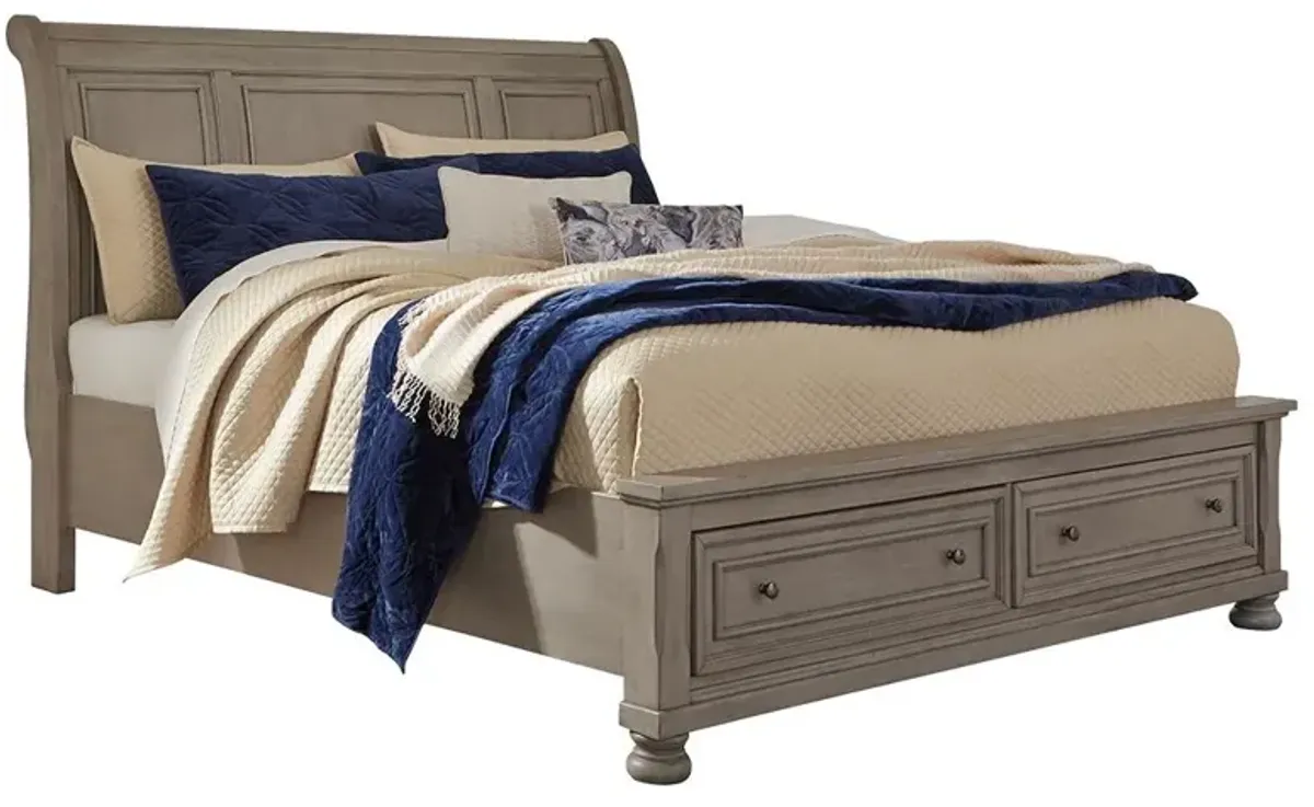 LETTNER KING SLEIGH BED WITH 2 STORAGE DRAWERS LIGHT GRAY SIGNATURE DESIGN