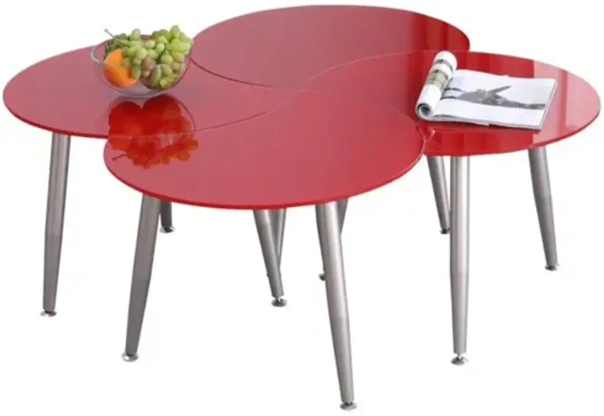 Chintaly Red Contemporary Shaped-Top Glass Cocktail Table