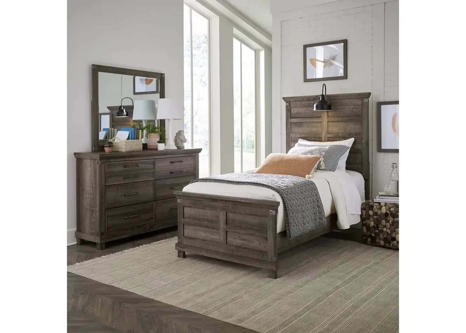 Liberty Furniture Complete Twin Bedroom Set Panel Bed, Dresser & Mirror Lakeside Haven