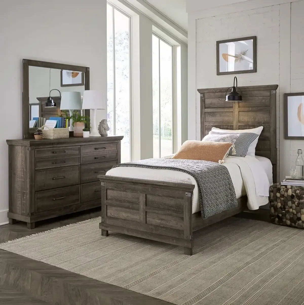 Liberty Furniture Complete Twin Bedroom Set Panel Bed, Dresser & Mirror Lakeside Haven