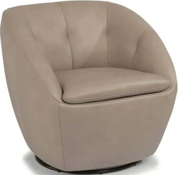 Flexsteel Wade Taupe Leather Swivel Barrel Chair