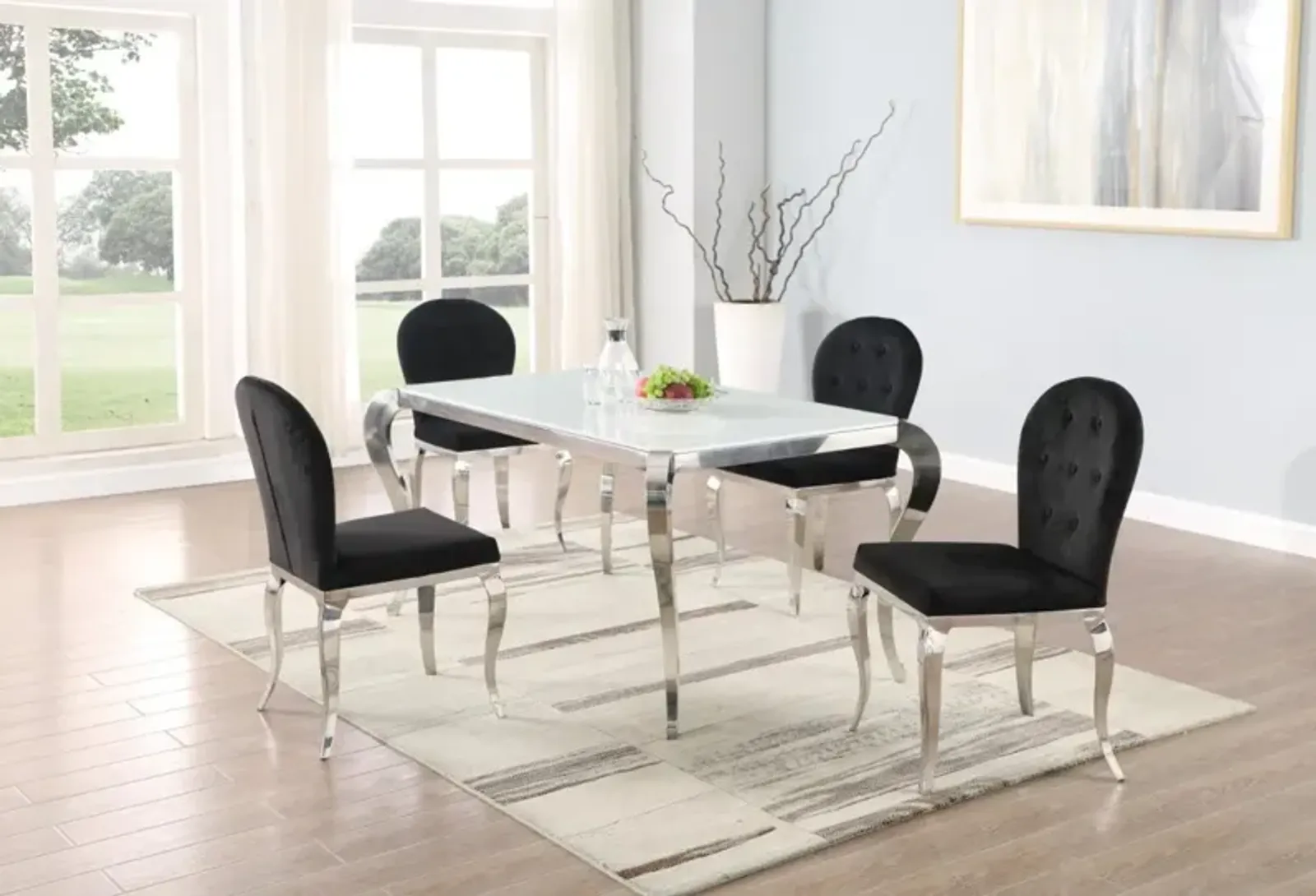 Chintaly Teresa Dining Set with Starphire Glass Top & 4 Oval Back Chairs