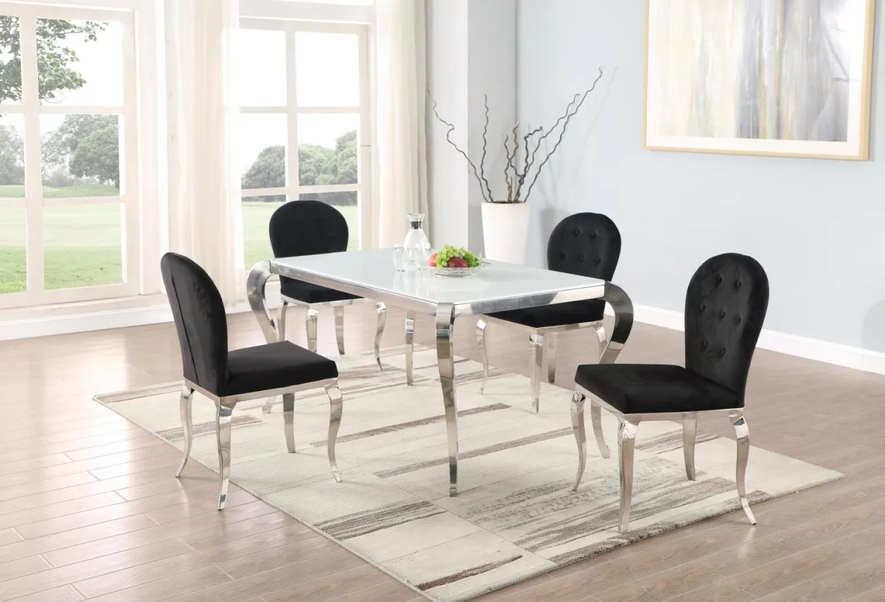 TERESA DINING SET WITH STARPHIRE GLASS TOP & 4 OVAL BACK CHAIRS