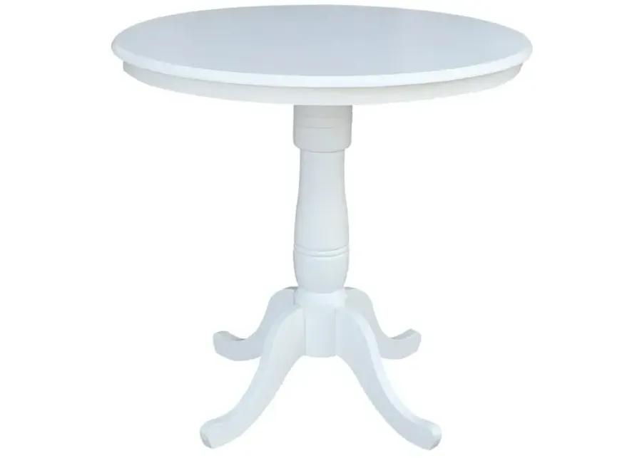 DINING ESSENTIALS 36 INCH ROUND TABLE TOP WITH 36 INCH TRADITIONAL PEDESTAL BASE WITH EXTENSION IN PURE WHITE