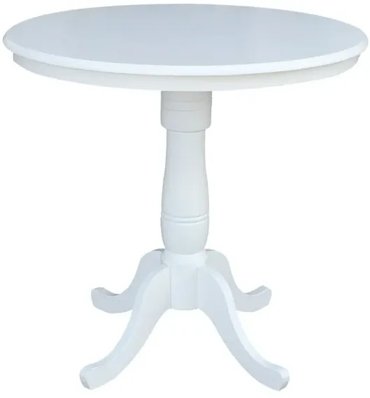 DINING ESSENTIALS 36 INCH ROUND TABLE TOP WITH 36 INCH TRADITIONAL PEDESTAL BASE WITH EXTENSION IN PURE WHITE