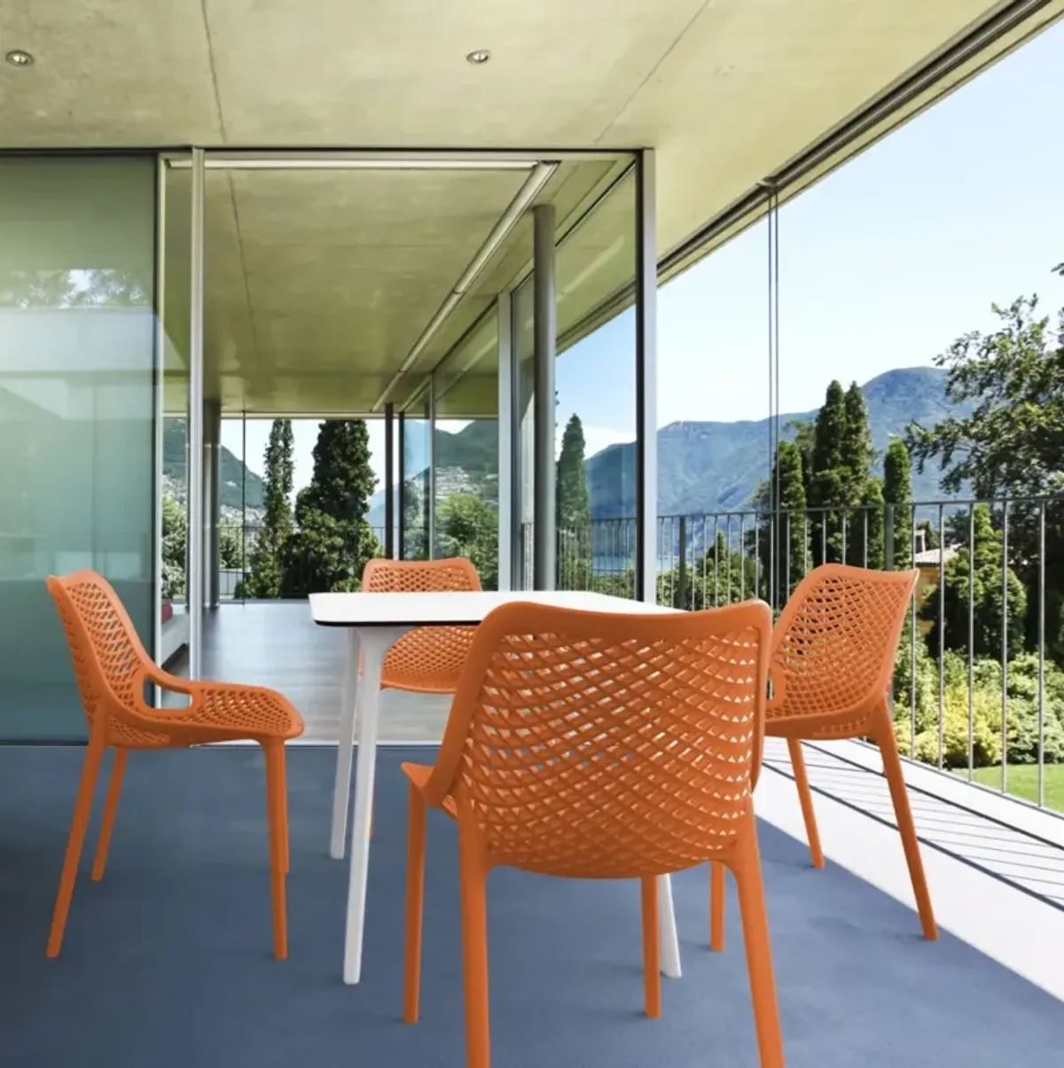 Compamia Air Maya Square Dining Set with White Table & 4 Orange Chairs