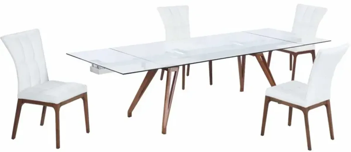 Chintaly Erika White/Walnut Modern Walnut Dining Set with Extendable Table & 4 Side Chairs