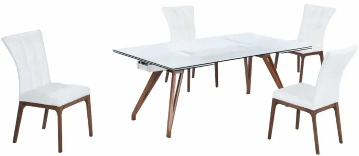 Chintaly Erika White/Walnut Modern Walnut Dining Set with Extendable Table & 4 Side Chairs