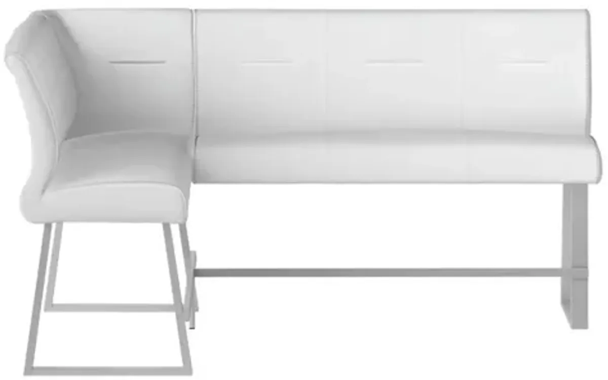 Chintaly Gwen White Contemporary Counter-Height Reversible Dining Nook Bench with Highlight Stitching