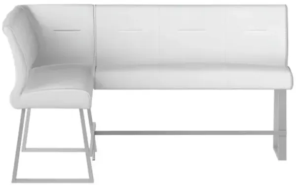 Chintaly Gwen White Contemporary Counter-Height Reversible Dining Nook Bench with Highlight Stitching