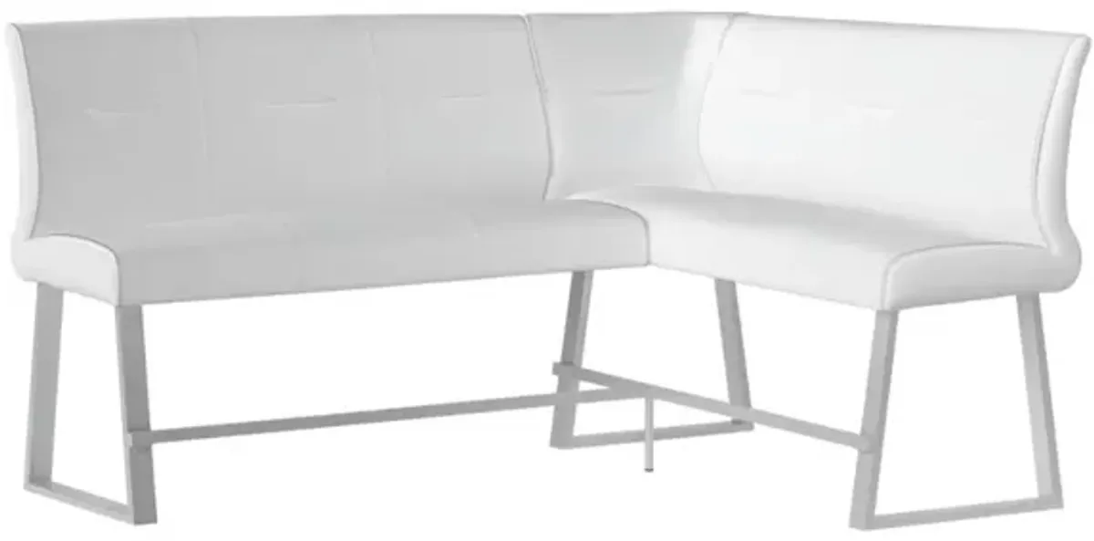 Chintaly Gwen White Contemporary Counter-Height Reversible Dining Nook Bench with Highlight Stitching