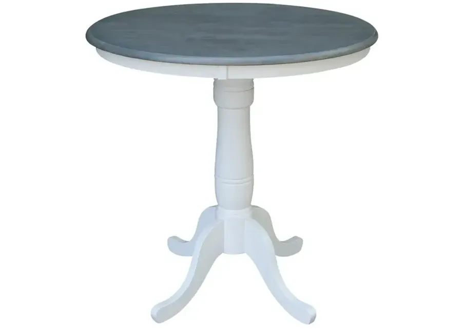 DINING ESSENTIALS 36 INCH ROUND TABLE TOP WITH 36 INCH TRADITIONAL PEDESTAL BASE WITH EXTENSION IN HEATHER GRAY & WHITE