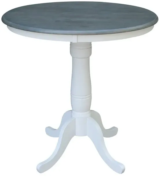 DINING ESSENTIALS 36 INCH ROUND TABLE TOP WITH 36 INCH TRADITIONAL PEDESTAL BASE WITH EXTENSION IN HEATHER GRAY & WHITE