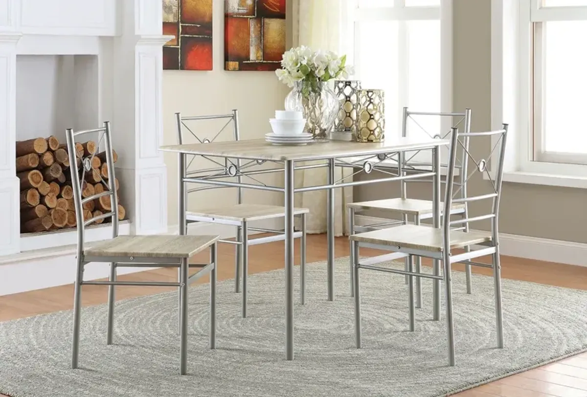 Anna 5-Piece Rectangular Dining Table Set Silver