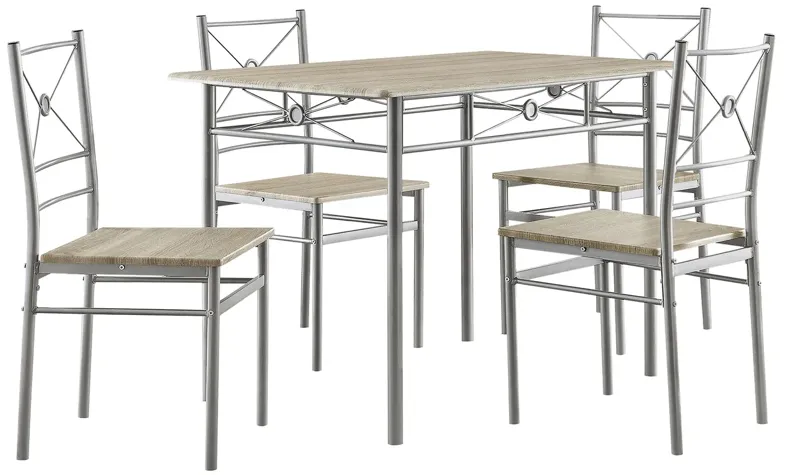 5 PIECE DINING SET TAUPE/BRUSHED SILVER TAUPE