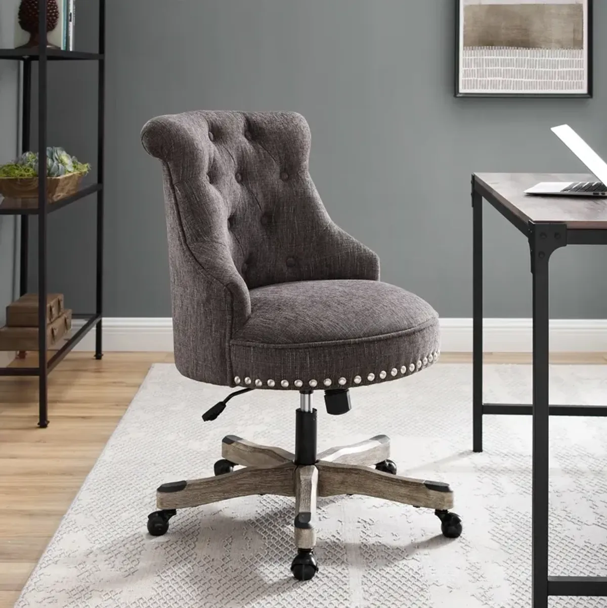 Linon Sinclair Charcoal Gray Home Office Desk Chair