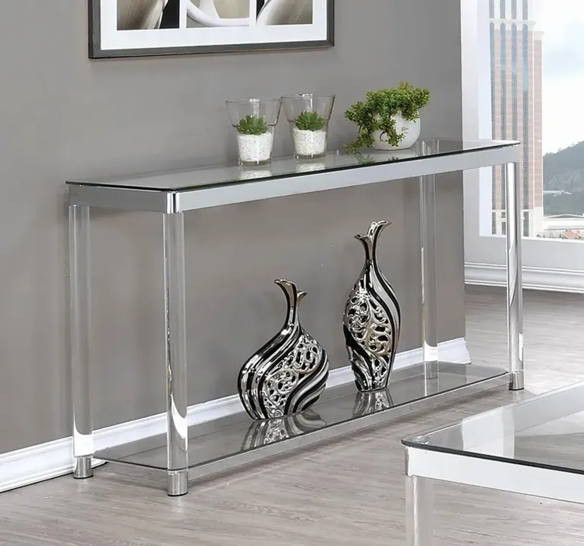 Coaster Anne Acrylic Glass Top Entryway Sofa Console Table Chrome