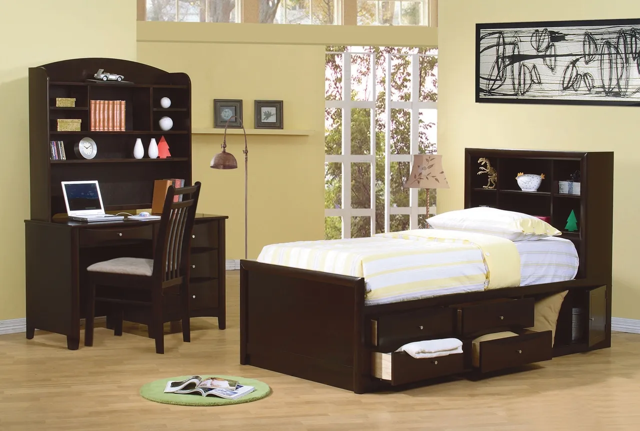 PHOENIX TWIN BOOKCASE STORAGE BED CAPPUCCINO