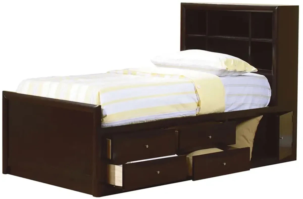 PHOENIX TWIN BOOKCASE STORAGE BED CAPPUCCINO