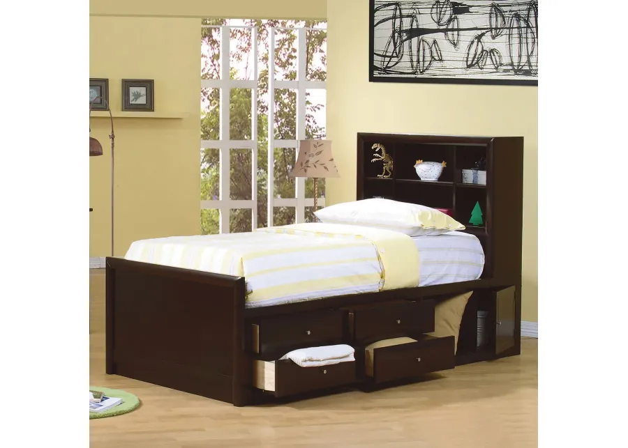 PHOENIX TWIN BOOKCASE STORAGE BED CAPPUCCINO