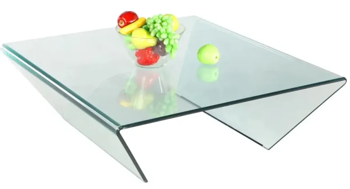 Chintaly 39 Inch X 41 Inch Square Bent Glass Cocktail Table