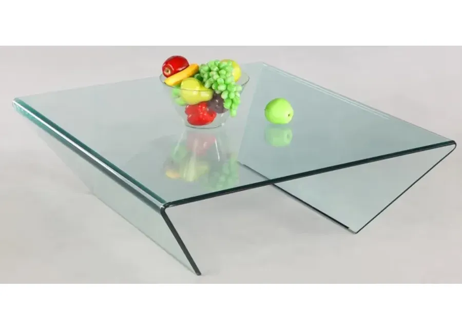 39 INCH X 41 INCH SQUARE BENT GLASS COCKTAIL TABLE