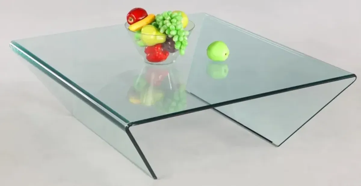 Chintaly 39 Inch X 41 Inch Square Bent Glass Cocktail Table