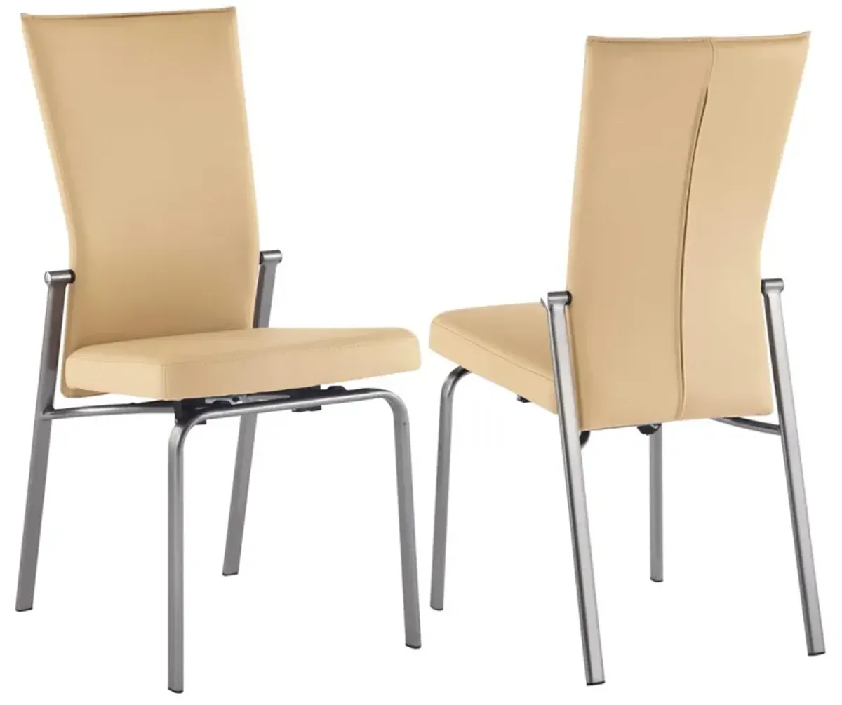 Chintaly Molly Beige Contemporary Motion-Back Side Chair with Brushed Steel Frame