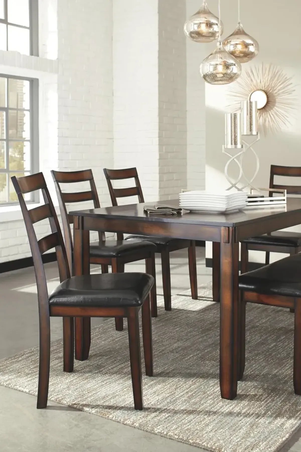 Ashley Coviar Dining Table & Chairs with Bench Brown