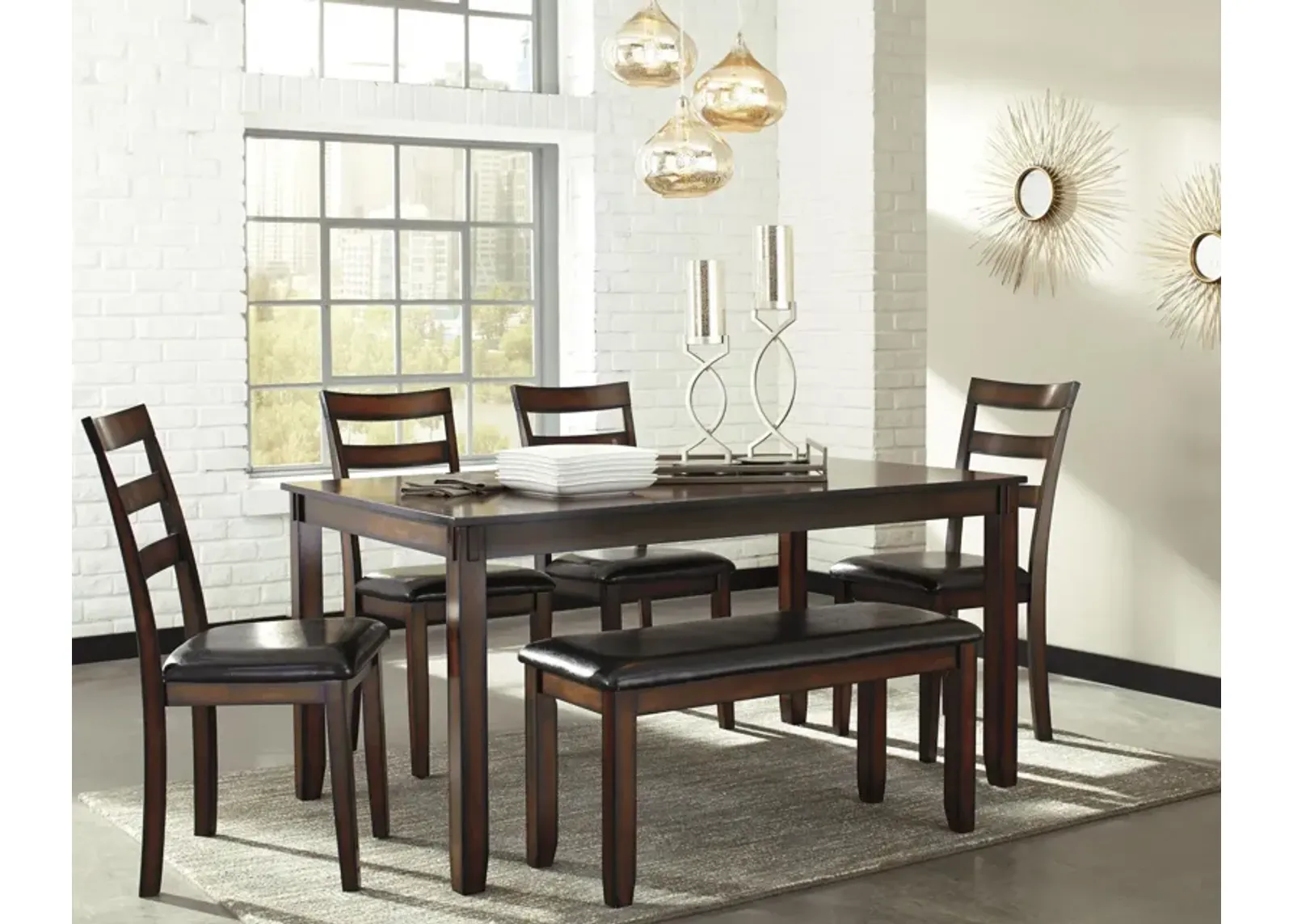 Ashley Coviar Dining Table & Chairs with Bench Brown