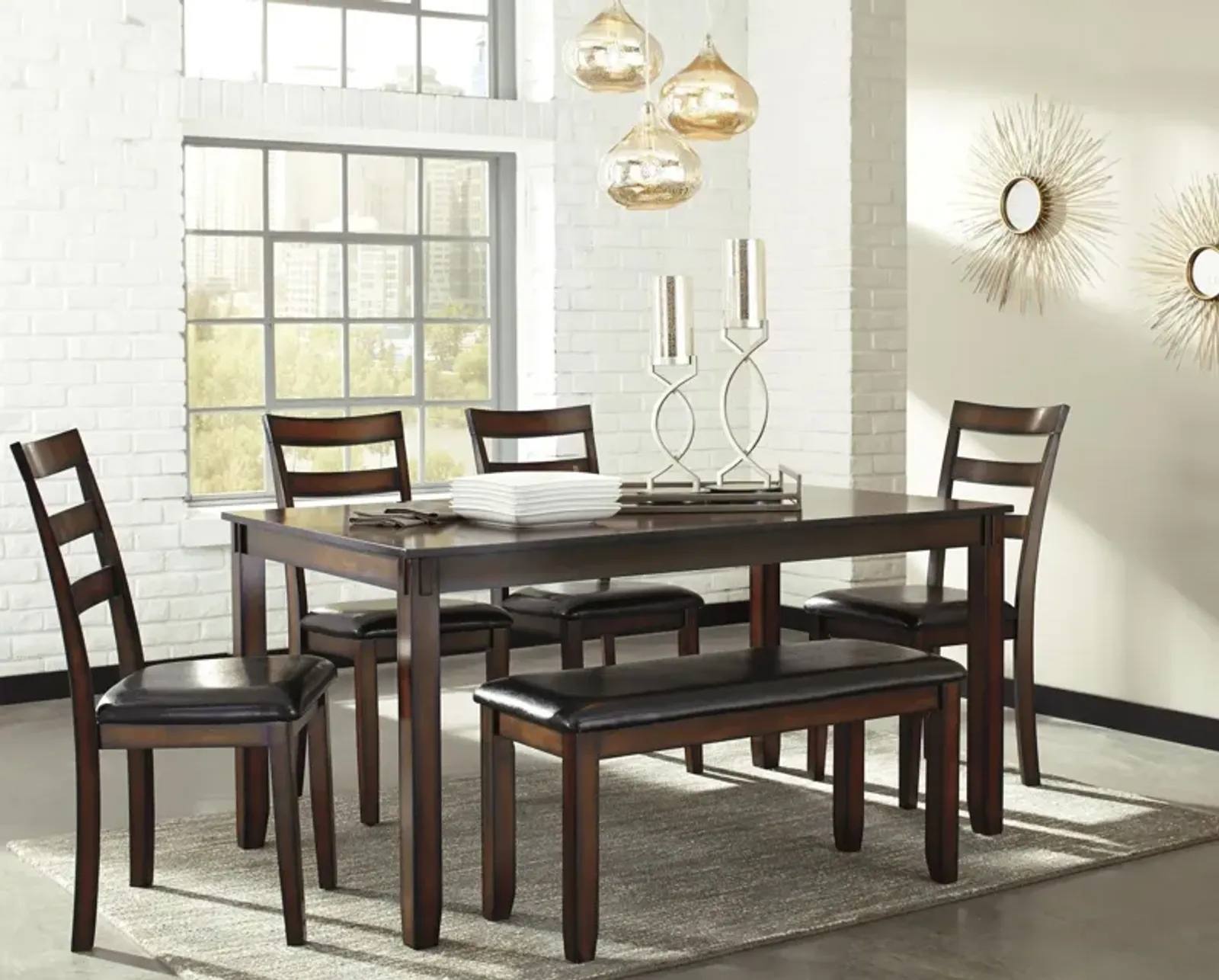 Ashley Coviar Dining Table & Chairs with Bench Brown