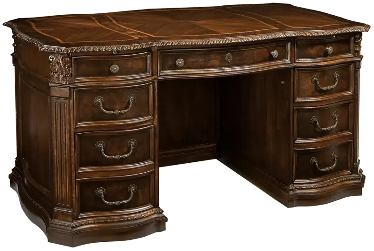 Hekman Junior Executive Desk Walnut Burl Old World