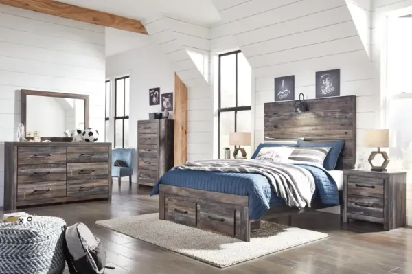 Ashley Drystan Full Panel Bed with 2 Footboard Storage Drawers Multi