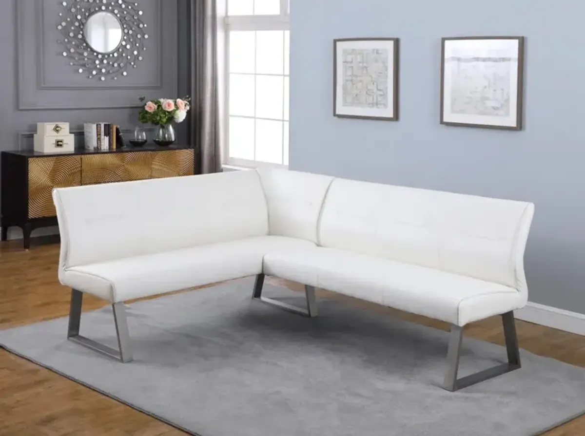 Chintaly Gwen White Contemporary Reversible Dining Nook Bench with Highlight Stitching