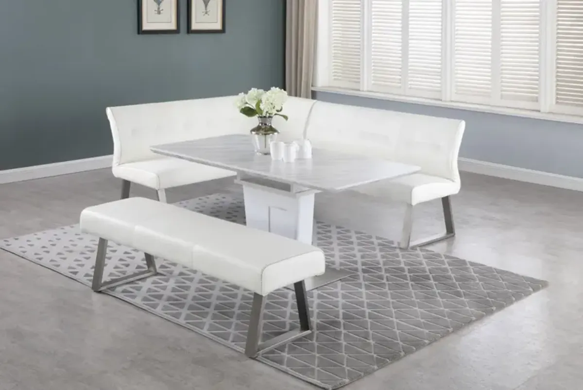 Chintaly Gwen White Contemporary Reversible Dining Nook Bench with Highlight Stitching