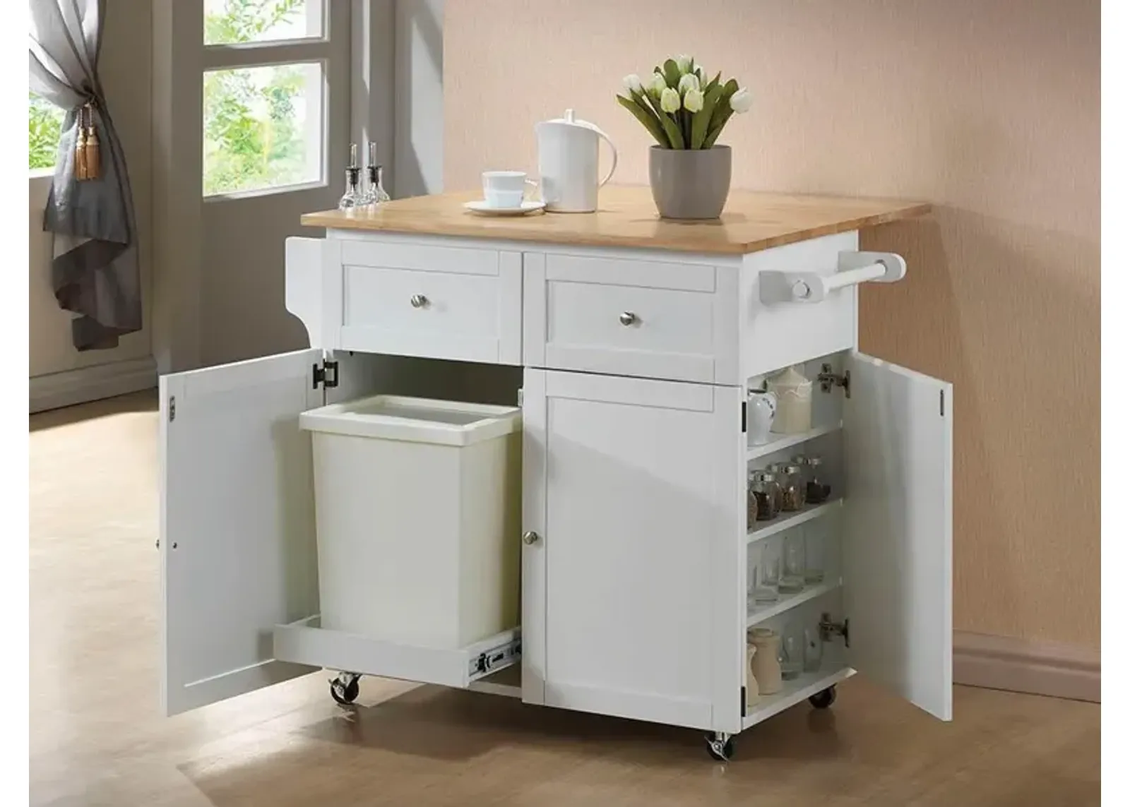 Coaster Kitchen Cart Natural Brown/White Natural Brown/ White