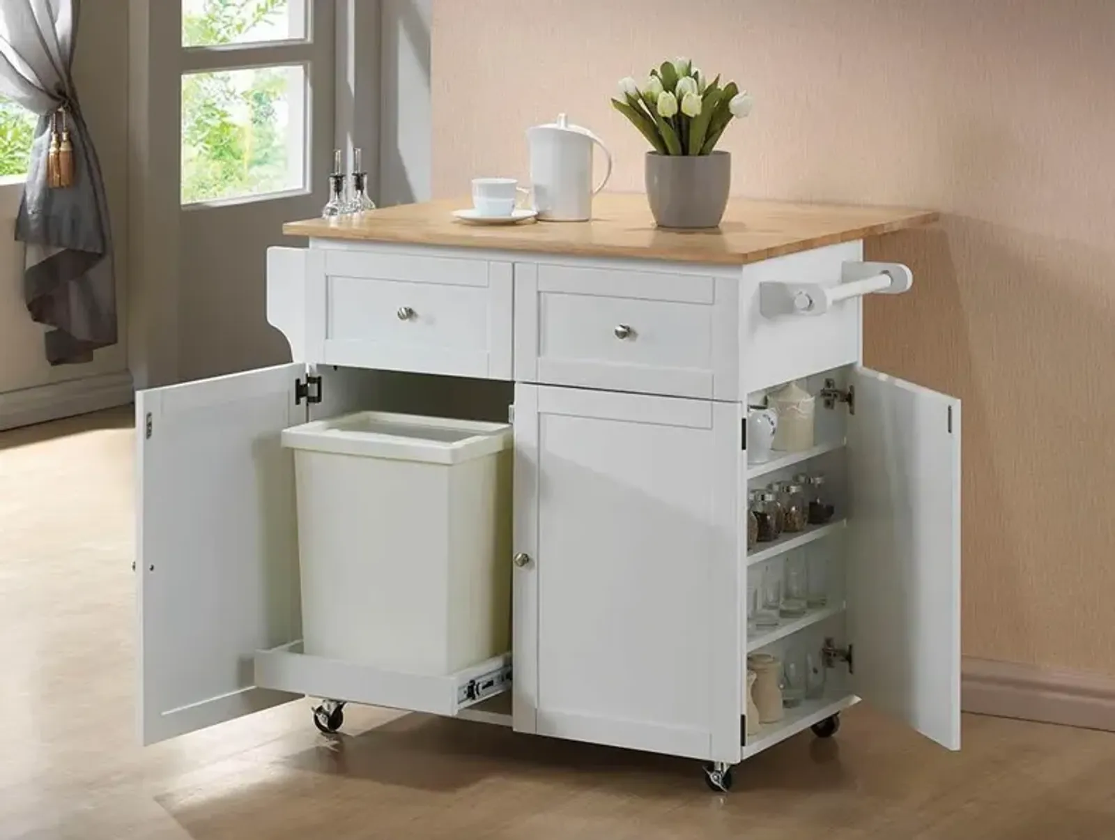 Coaster Kitchen Cart Natural Brown/White Natural Brown/ White