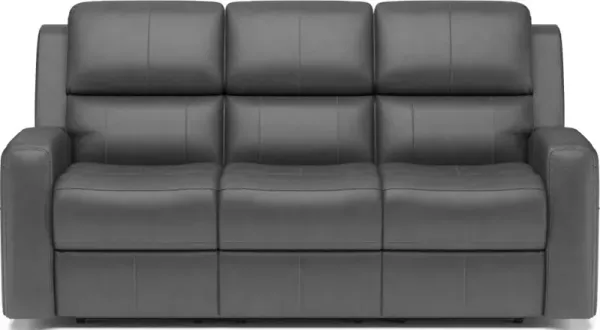 Flexsteel Linden Black Power Reclining Leather Sofa with Power Headrests & Lumbar