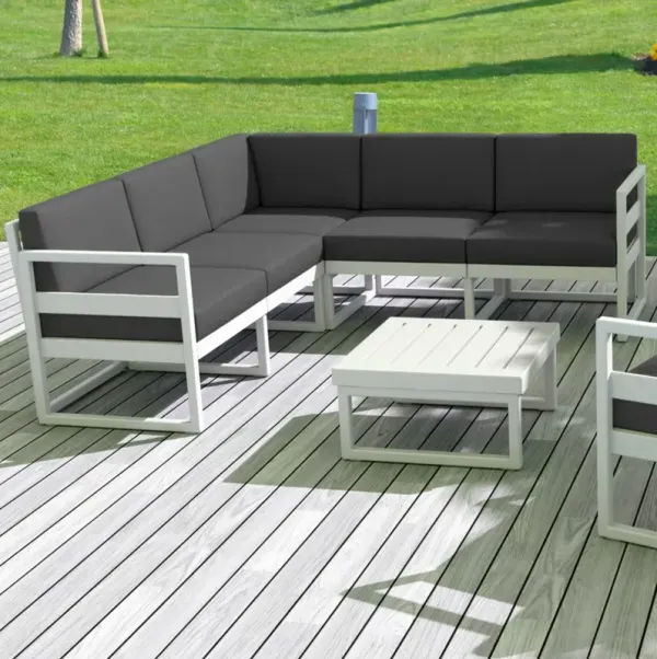 Compamia Mykonos Corner Sectional 5-Person White Sunbrella Charcoal Cushion Outdoor Lounge Set