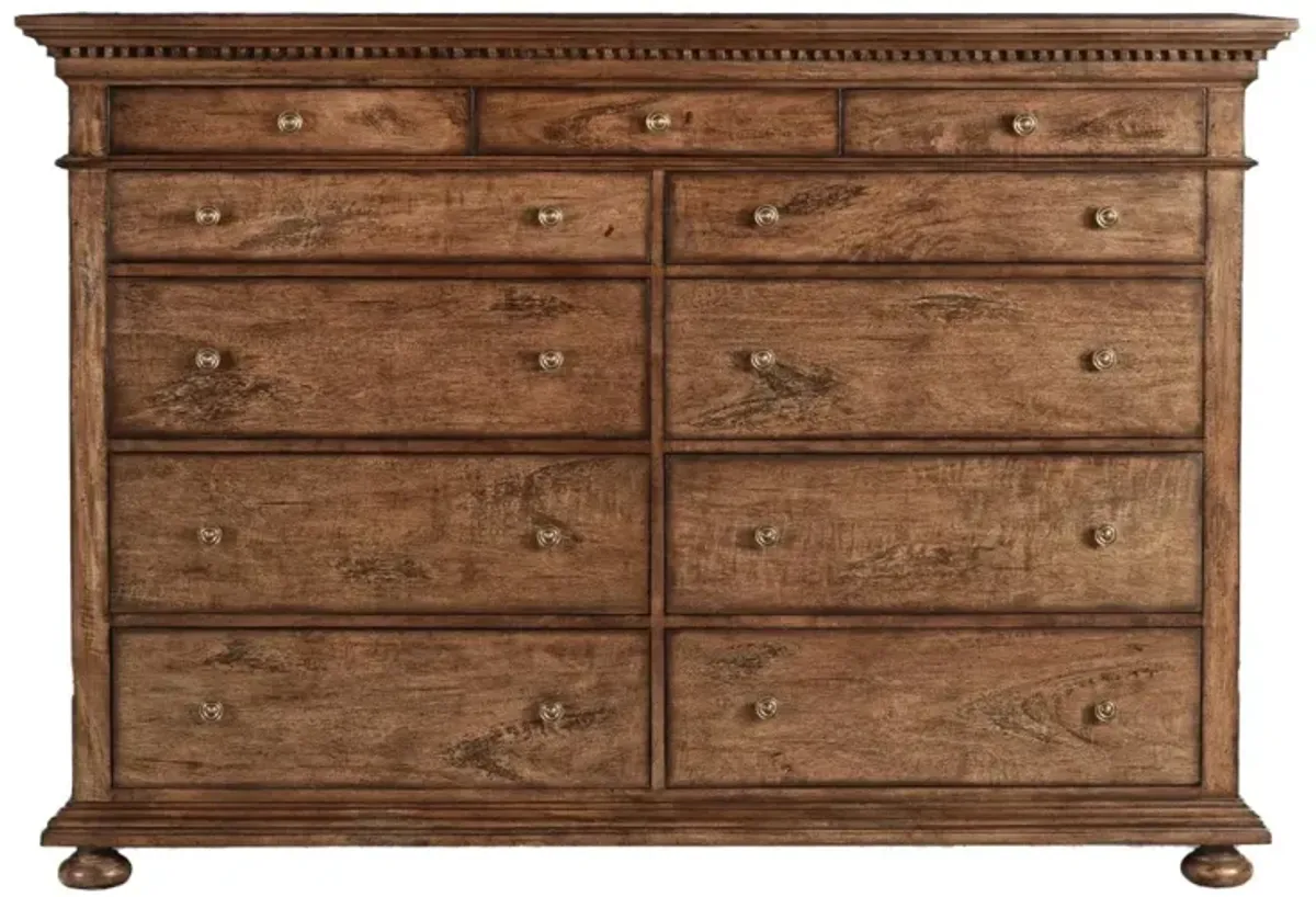 Noble Furniture Tudor 11-Drawer Dresser in Rustic Pecan Finish