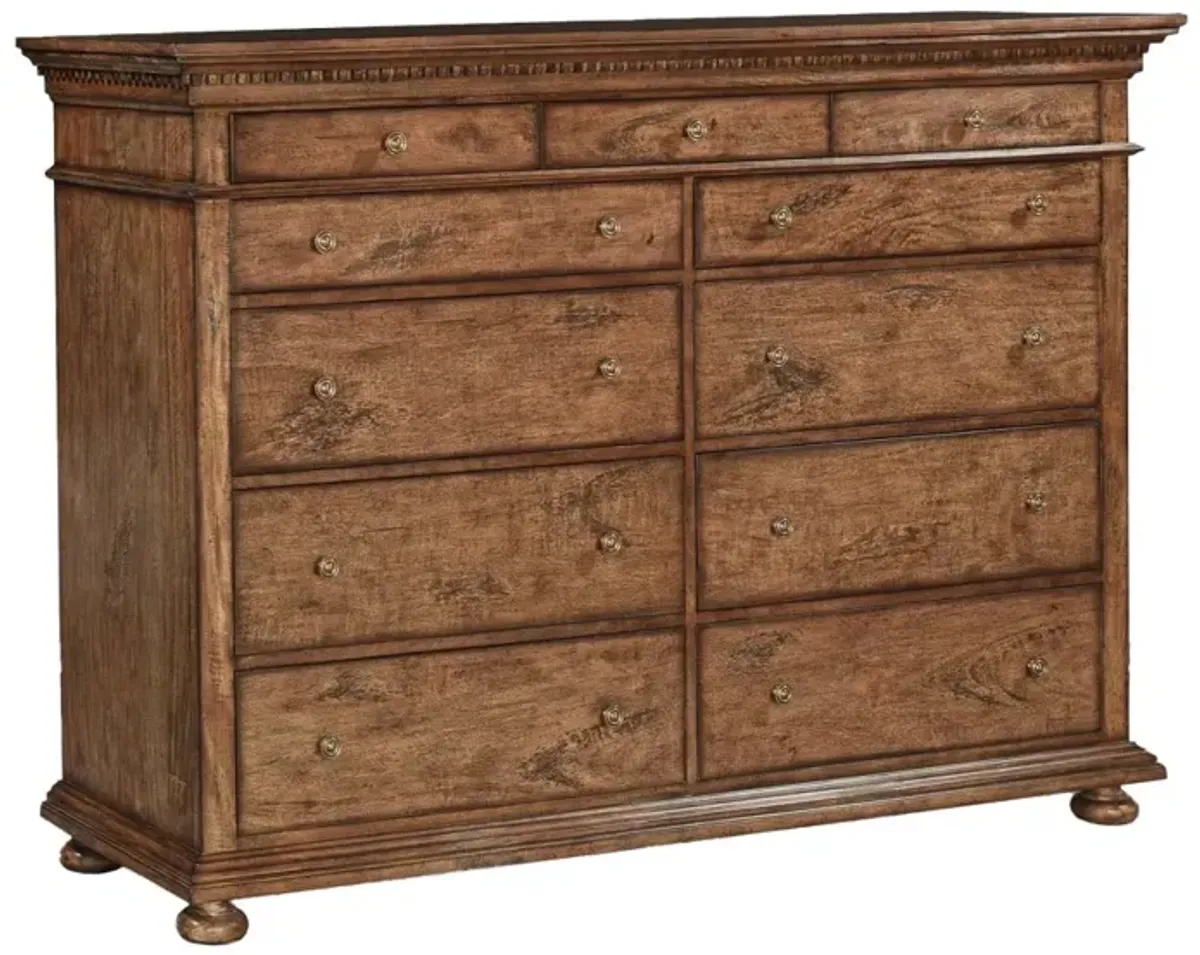 Noble Furniture Tudor 11-Drawer Dresser in Rustic Pecan Finish